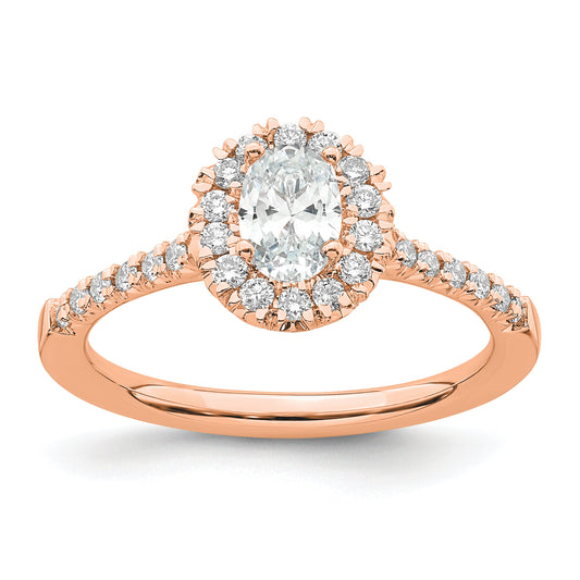 14k Rose Gold 1/3 Ct. Lab Grown Diamond VS/SI+ G+ 1/2 Ct. Center Oval Halo Engagement Ring