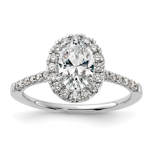 14k White Gold 3/8 Ct. Lab Grown Diamond VS/SI+ G+ 1 Ct. Center Oval Semi Mount Halo Engagement Ring
