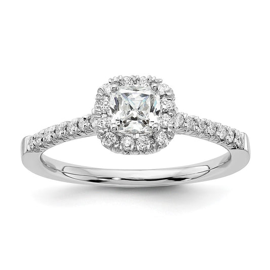 0.37ct. CZ Solid Real 14K White Gold Cushion Halo Engagement Ring