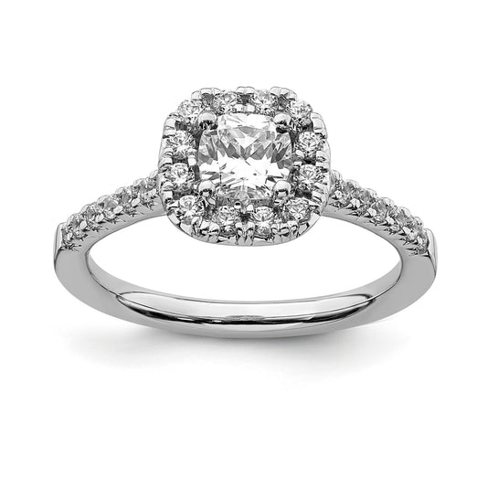 14K White Gold True Origin 3/8 Carat Lab Grown Diamond Vs D E F Semi Mount Cushion Halo Engagement Ring