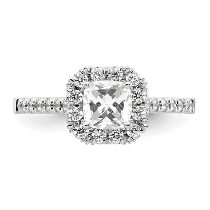0.75ct. CZ Solid Real 14K White Gold Cushion Halo Engagement Ring