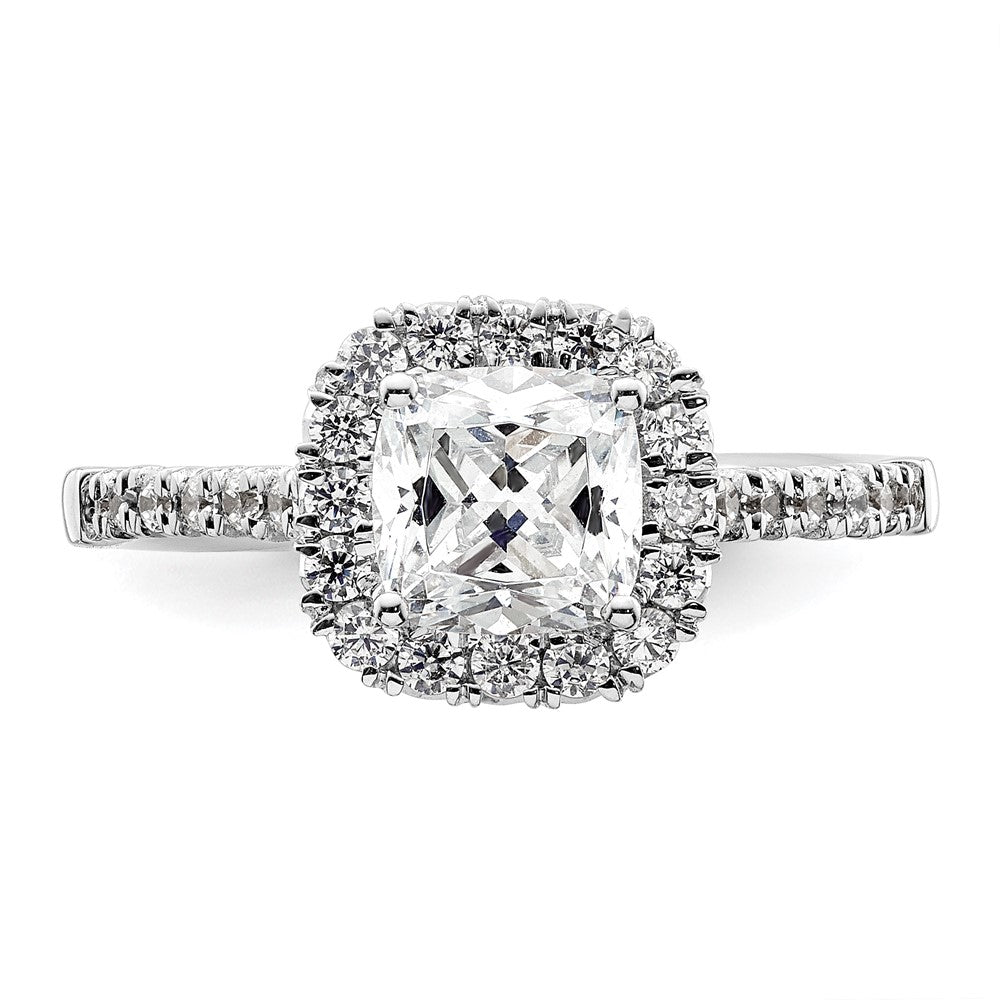 14kw Cushion Halo Simulated Diamond Engagement Ring