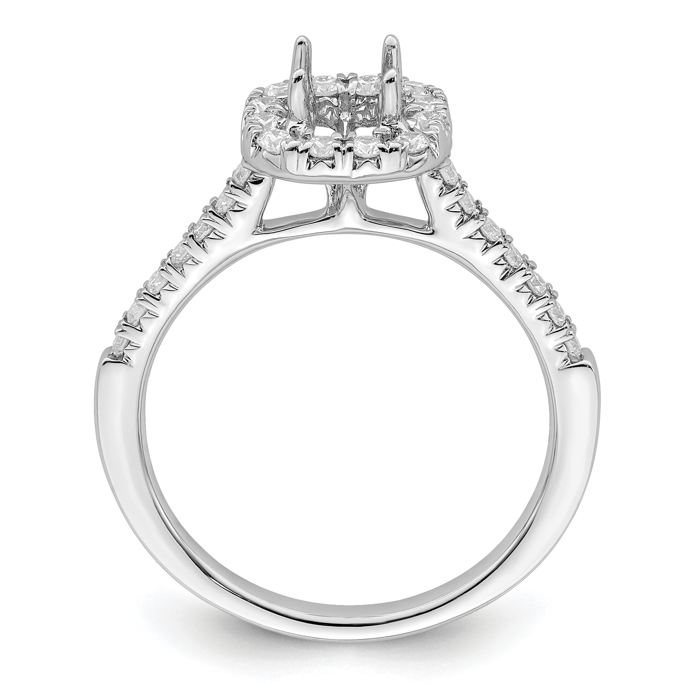 14K White Gold Halo (Holds 1/2 Carat (4.5mm) Asscher Cut Center) 1/3 Diamond Semi Mount Engagement Ring