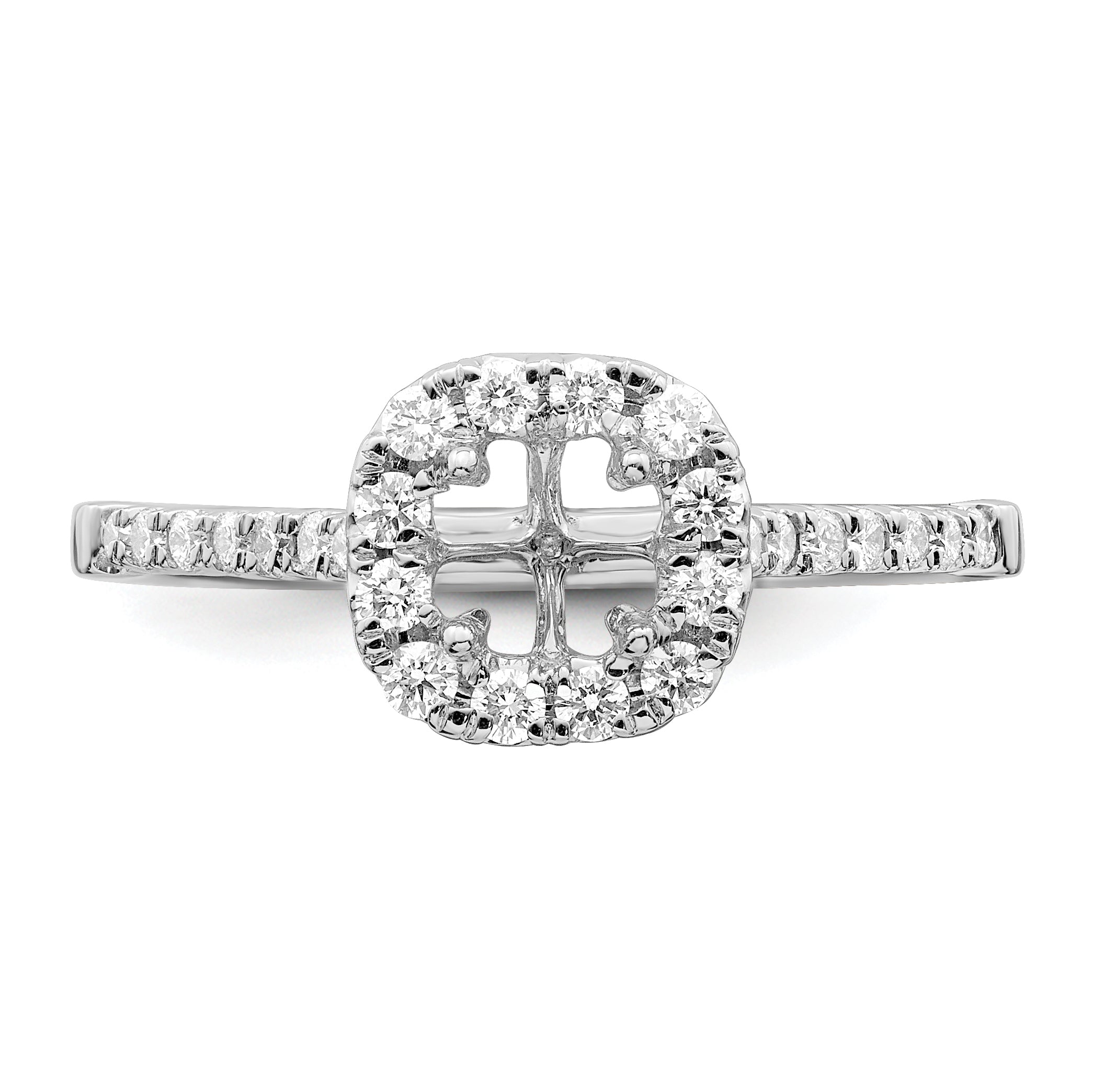 14K White Gold Halo (Holds 1/2 Carat (4.5mm) Asscher Cut Center) 1/3 Diamond Semi Mount Engagement Ring