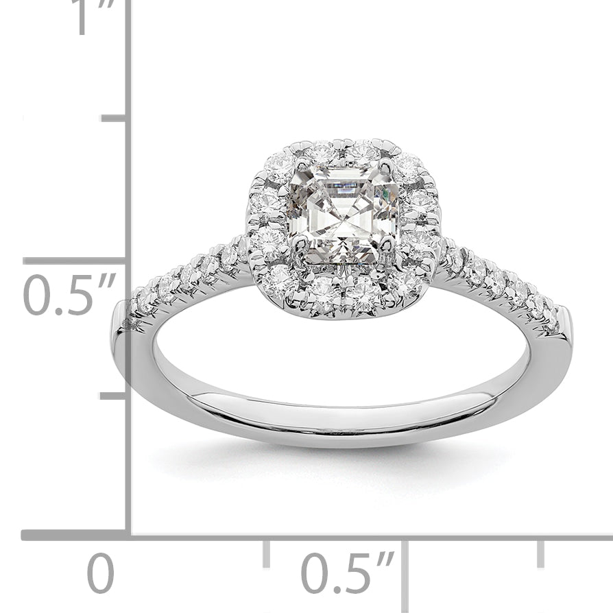 14K White Gold Halo (Holds 1/2 Carat (4.5mm) Asscher Cut Center) 1/3 Diamond Semi Mount Engagement Ring