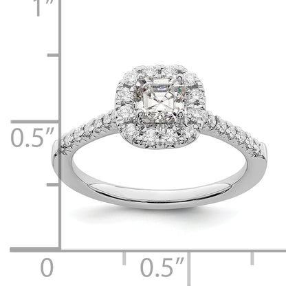 14K White Gold Halo (Holds 1/2 Carat (4.5mm) Asscher Cut Center) 1/3 Diamond Semi Mount Engagement Ring