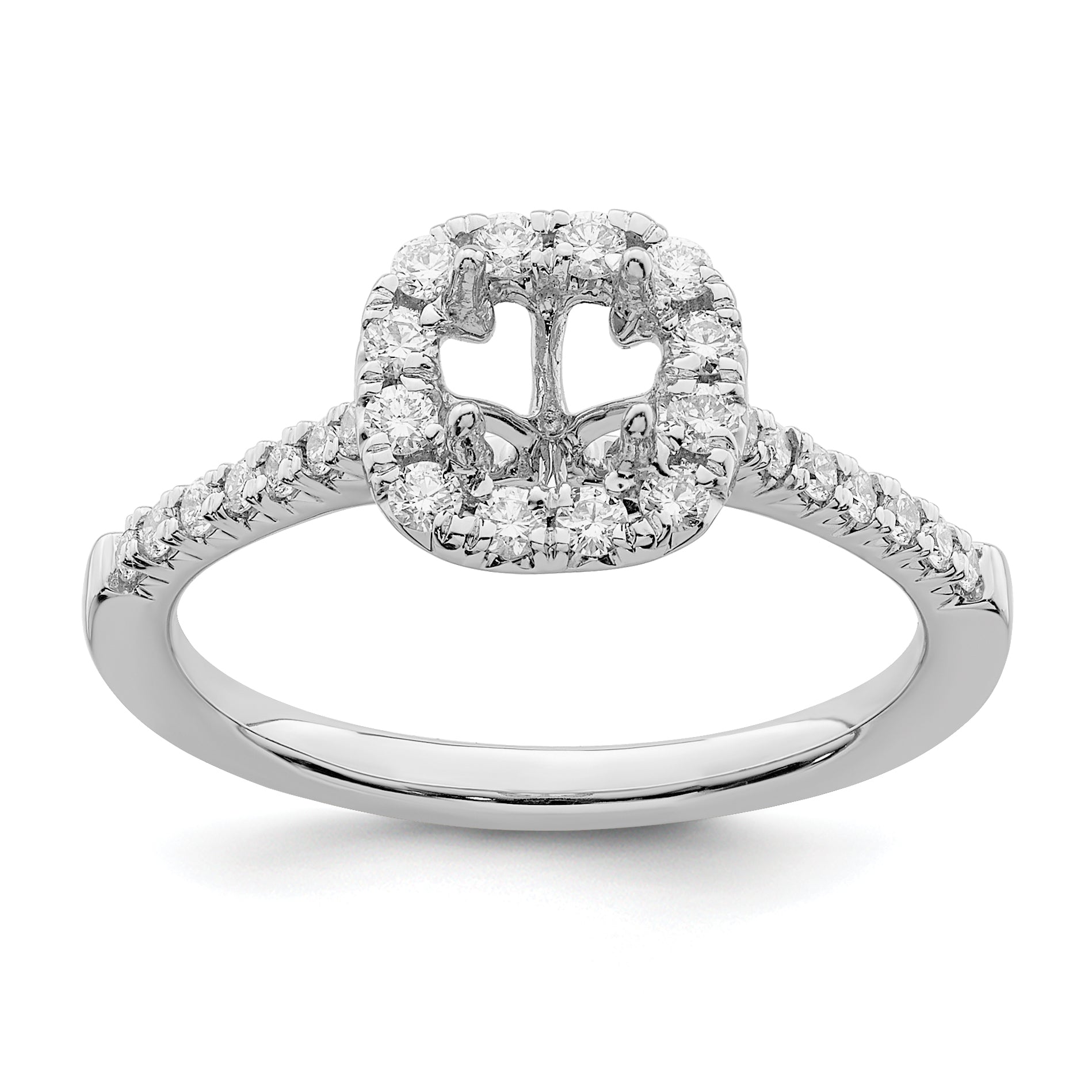 14K White Gold Halo (Holds 1/2 Carat (4.5mm) Asscher Cut Center) 1/3 Diamond Semi Mount Engagement Ring