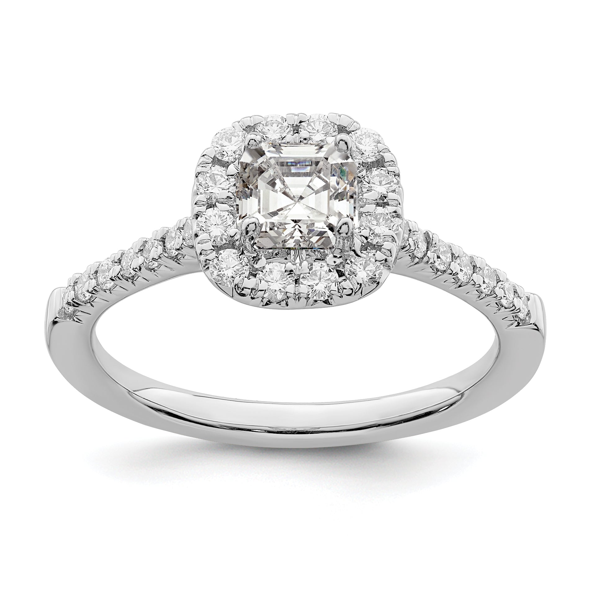 14K White Gold Halo (Holds 1/2 Carat (4.5mm) Asscher Cut Center) 1/3 Diamond Semi Mount Engagement Ring