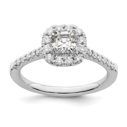 14K White Gold Halo (Holds 1/2 Carat (4.5mm) Asscher Cut Center) 1/3 Diamond Semi Mount Engagement Ring