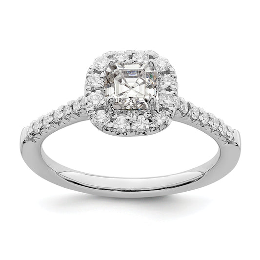 14K White Gold Halo (Holds 1/2 Carat (4.5mm) Asscher Cut Center) 1/3 Diamond Semi Mount Engagement Ring