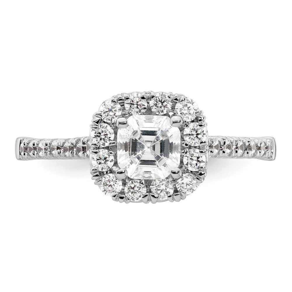 0.75ct. CZ Solid Real 14K White Gold Ascher Halo Engagement Ring