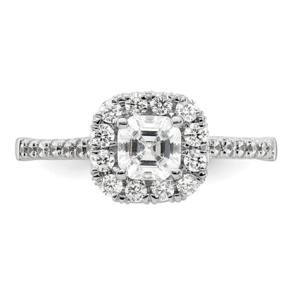 0.75ct. CZ Solid Real 14K White Gold Ascher Halo Engagement Ring
