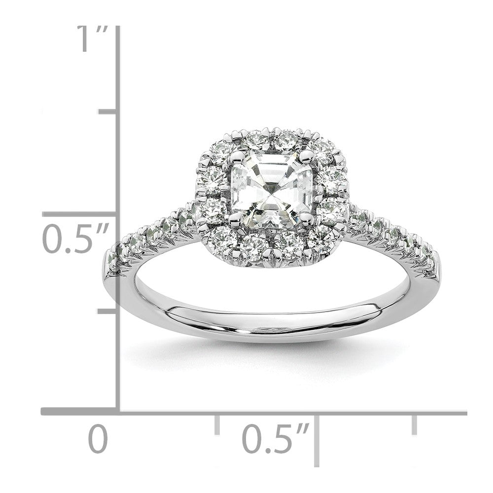 0.75ct. CZ Solid Real 14K White Gold Ascher Halo Engagement Ring