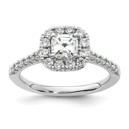 0.75ct. CZ Solid Real 14K White Gold Ascher Halo Engagement Ring
