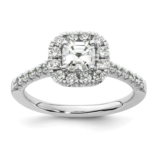 0.75ct. CZ Solid Real 14K White Gold Ascher Halo Engagement Ring