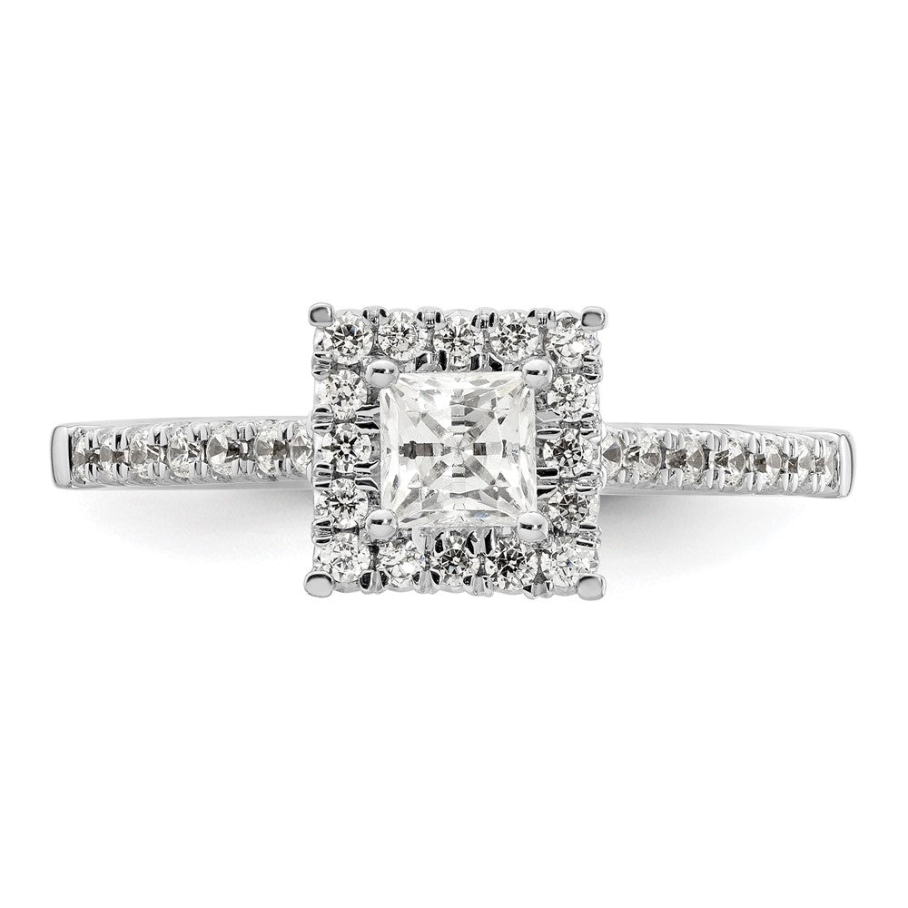 0.37ct. CZ Solid Real 14K White Gold Square Halo Engagement Ring
