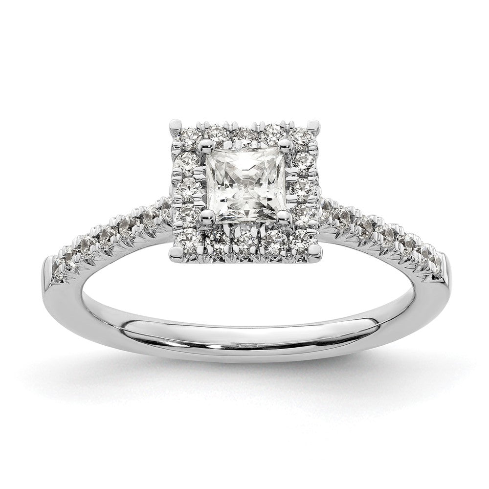 14kw Square Halo Simulated Diamond Engagement Ring