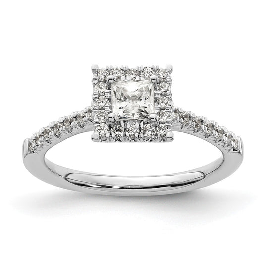 14kw Square Halo Simulated Diamond Engagement Ring