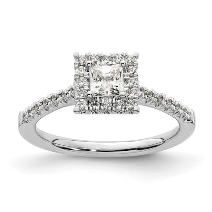 0.37ct. CZ Solid Real 14K White Gold Square Halo Engagement Ring