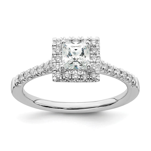 14kw Square Halo Simulated Diamond Engagement Ring