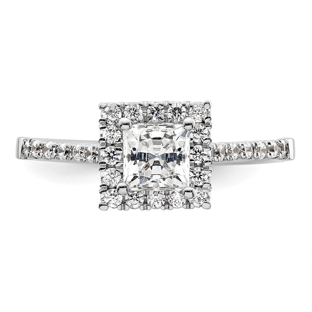 14kw Square Halo Simulated Diamond Engagement Ring