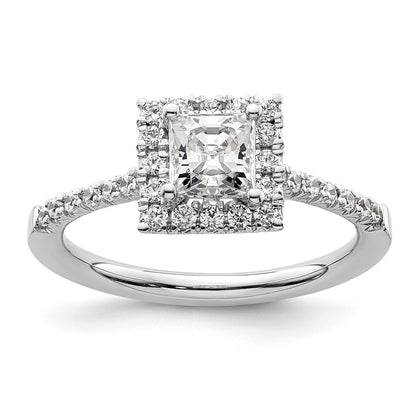14kw Square Halo Simulated Diamond Engagement Ring