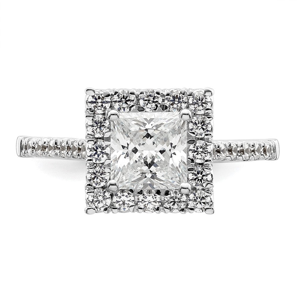 14kw Square Halo Simulated Diamond Engagement Ring