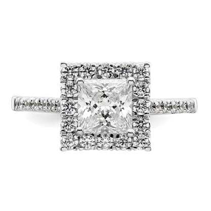 14kw Square Halo Simulated Diamond Engagement Ring