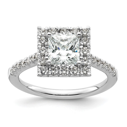 14kw Square Halo Simulated Diamond Engagement Ring