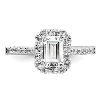 1.00ct. CZ Solid Real 14K White Gold Emerald Shape Halo Engagement Ring