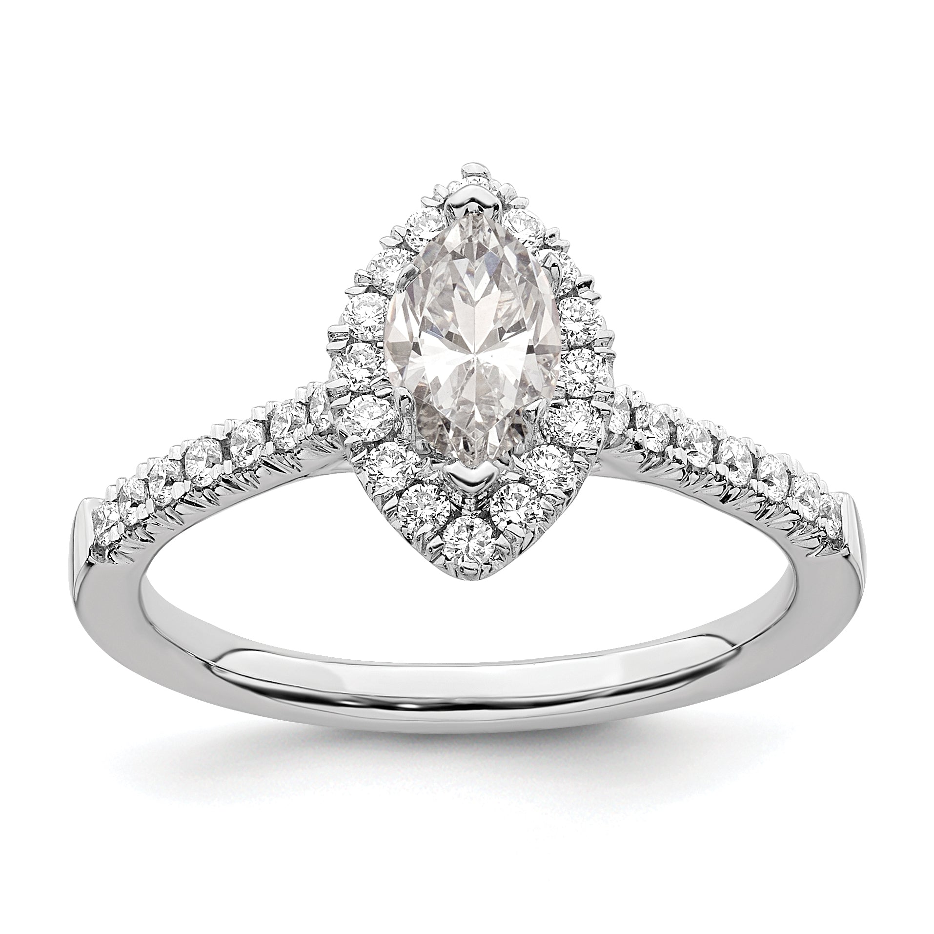 14K White Gold True Origin 1/3 Carat Lab Grown Diamond Vs D E F Semi Mount Marquise Halo Engagement Ring