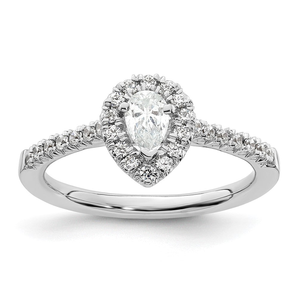 0.37ct. CZ Solid Real 14K White Gold Pear Halo Engagement Ring