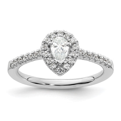 0.37ct. CZ Solid Real 14K White Gold Pear Halo Engagement Ring
