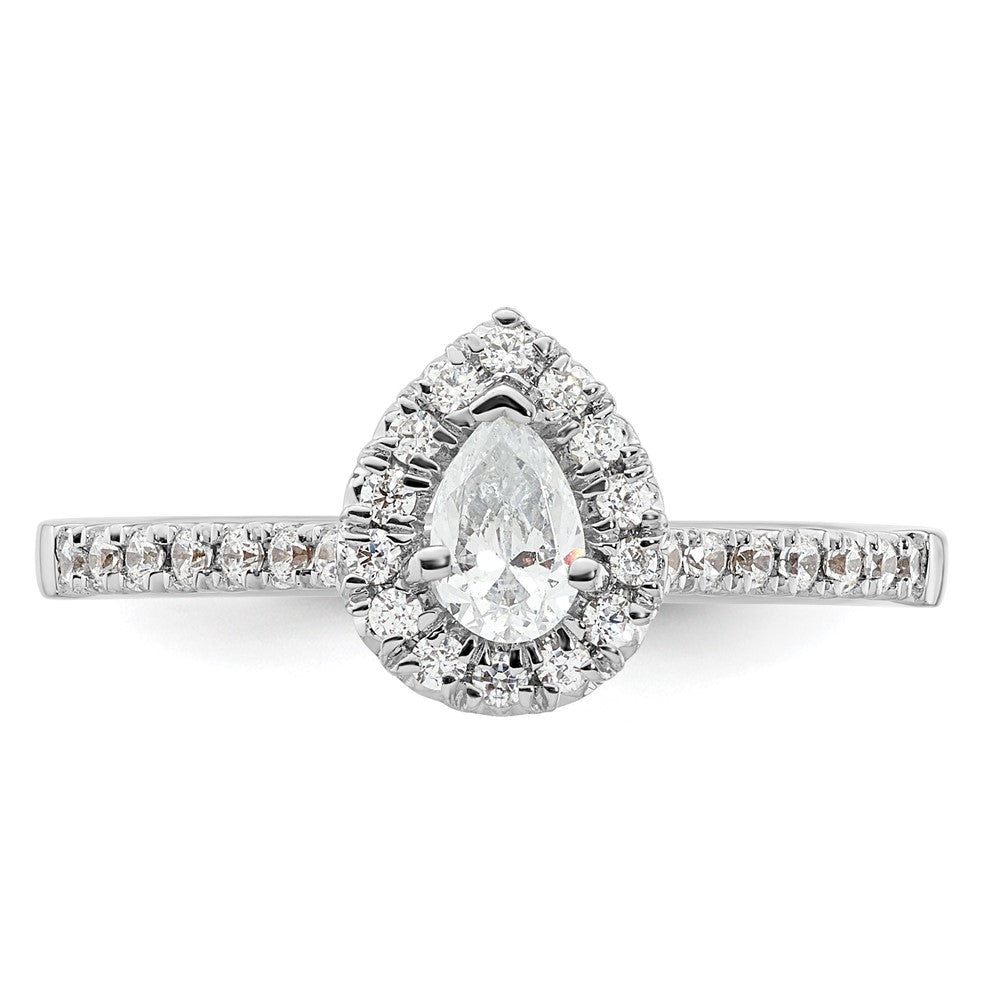 0.37ct. CZ Solid Real 14K White Gold Pear Halo Engagement Ring
