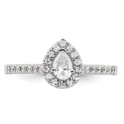 0.37ct. CZ Solid Real 14K White Gold Pear Halo Engagement Ring