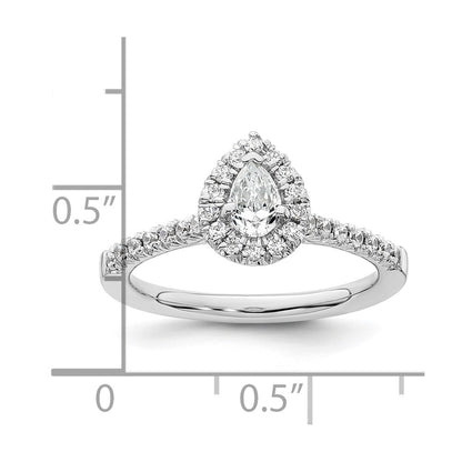 0.37ct. CZ Solid Real 14K White Gold Pear Halo Engagement Ring