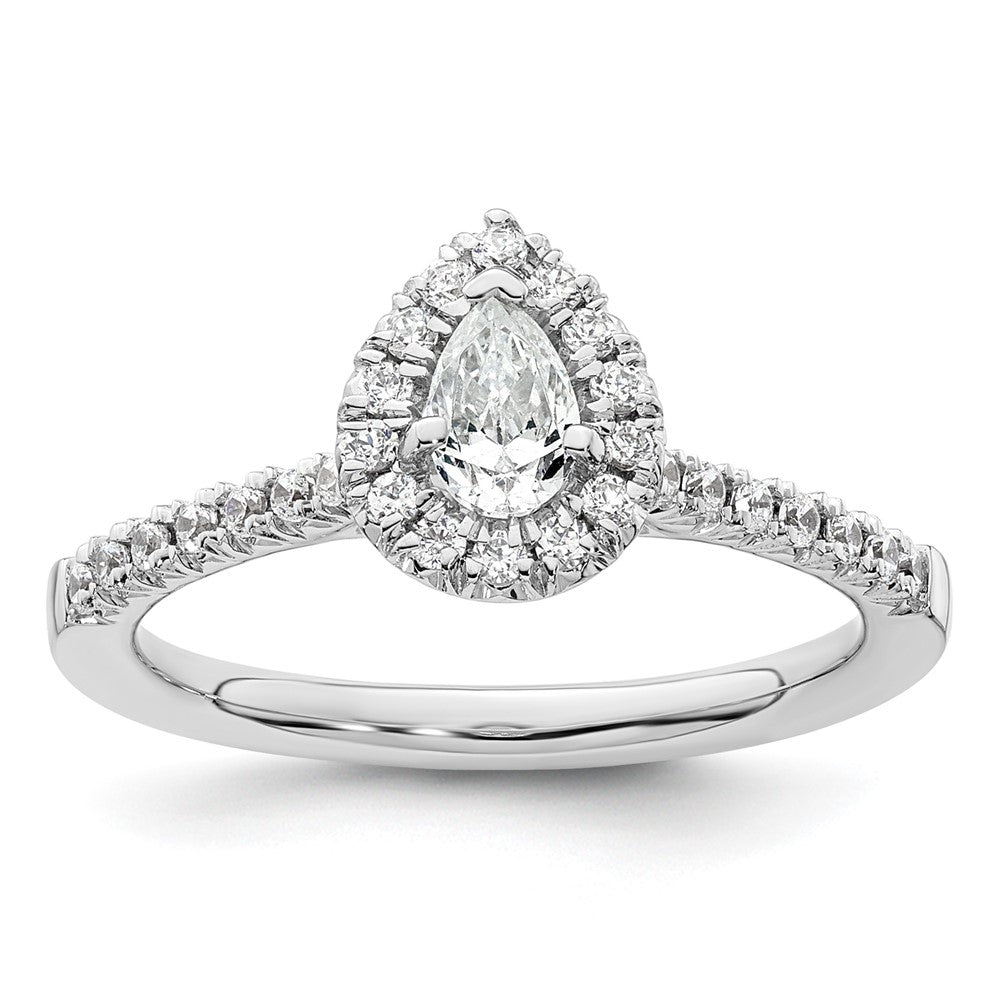 0.37ct. CZ Solid Real 14K White Gold Pear Halo Engagement Ring