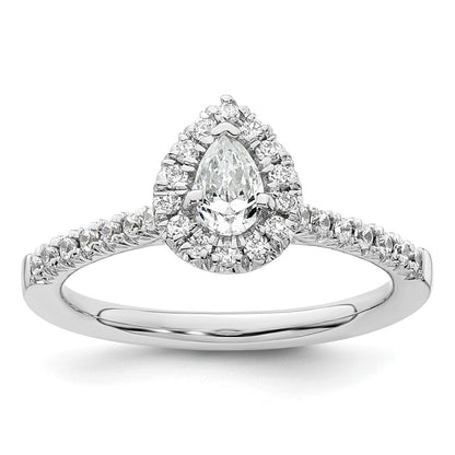 0.37ct. CZ Solid Real 14K White Gold Pear Halo Engagement Ring