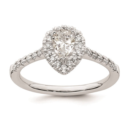 14kw Pear Halo Simulated Diamond Engagement Ring