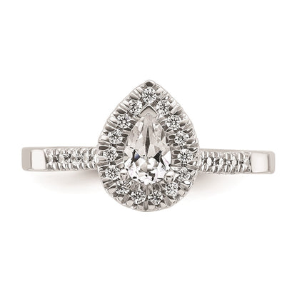 14kw Pear Halo Simulated Diamond Engagement Ring