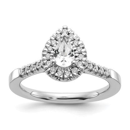 14kw Pear Halo Simulated Diamond Engagement Ring