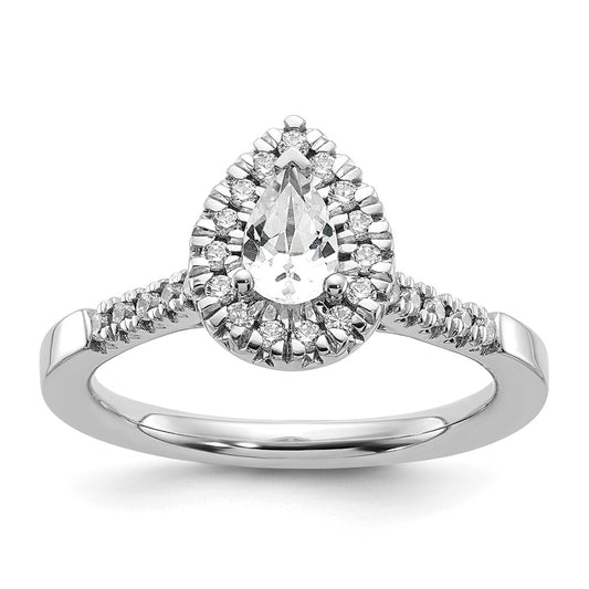 14kw Pear Halo Simulated Diamond Engagement Ring