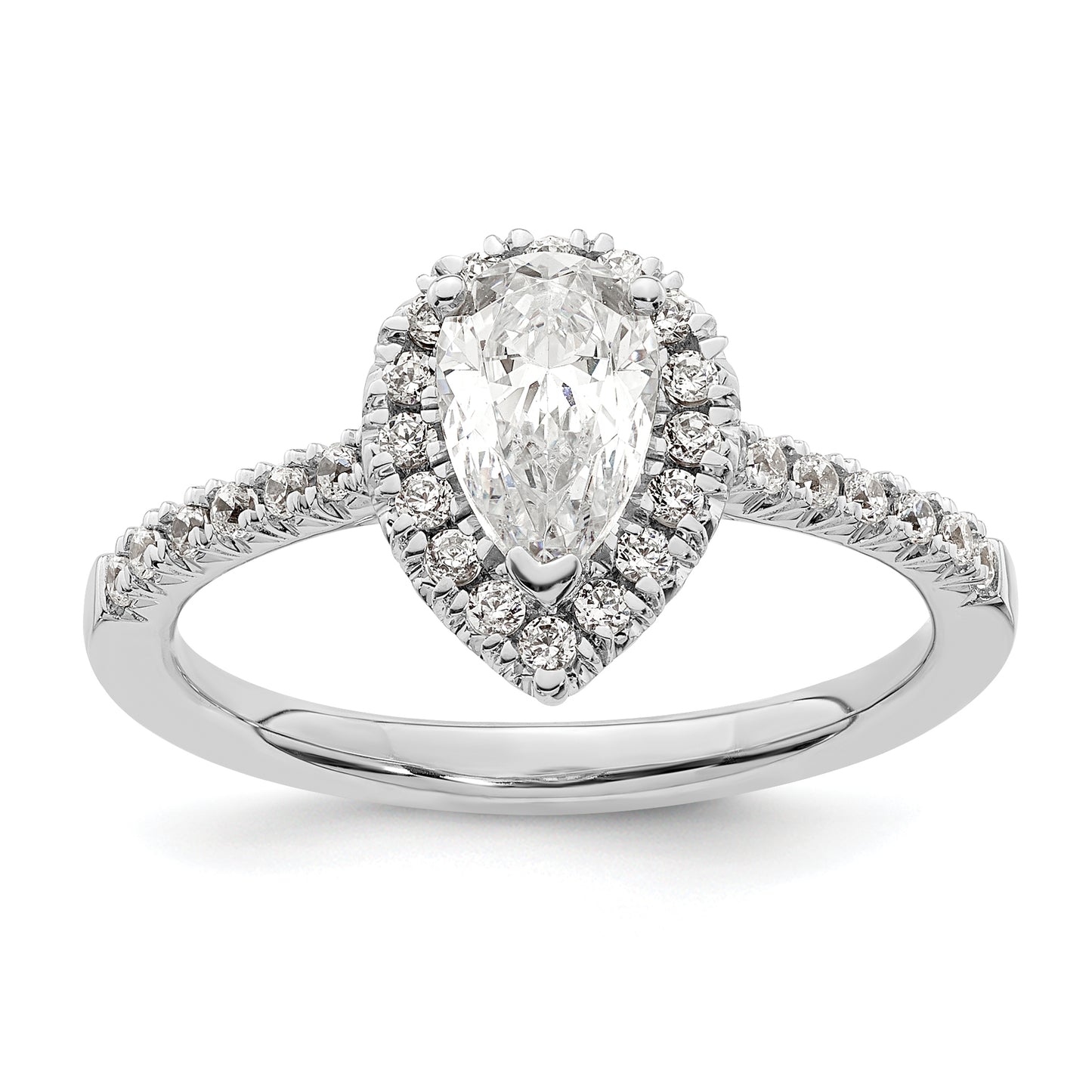 14k White Gold 1/3 Ct. Lab Grown Diamond VS/SI+ G+ 3/4 Ct. Center Pear Halo Engagement Ring