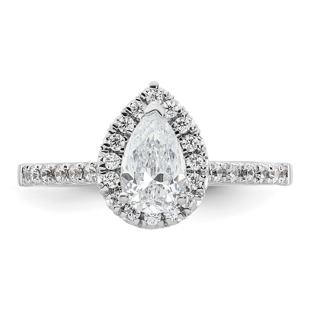 0.75ct. CZ Solid Real 14K White Gold Pear Halo Engagement Ring