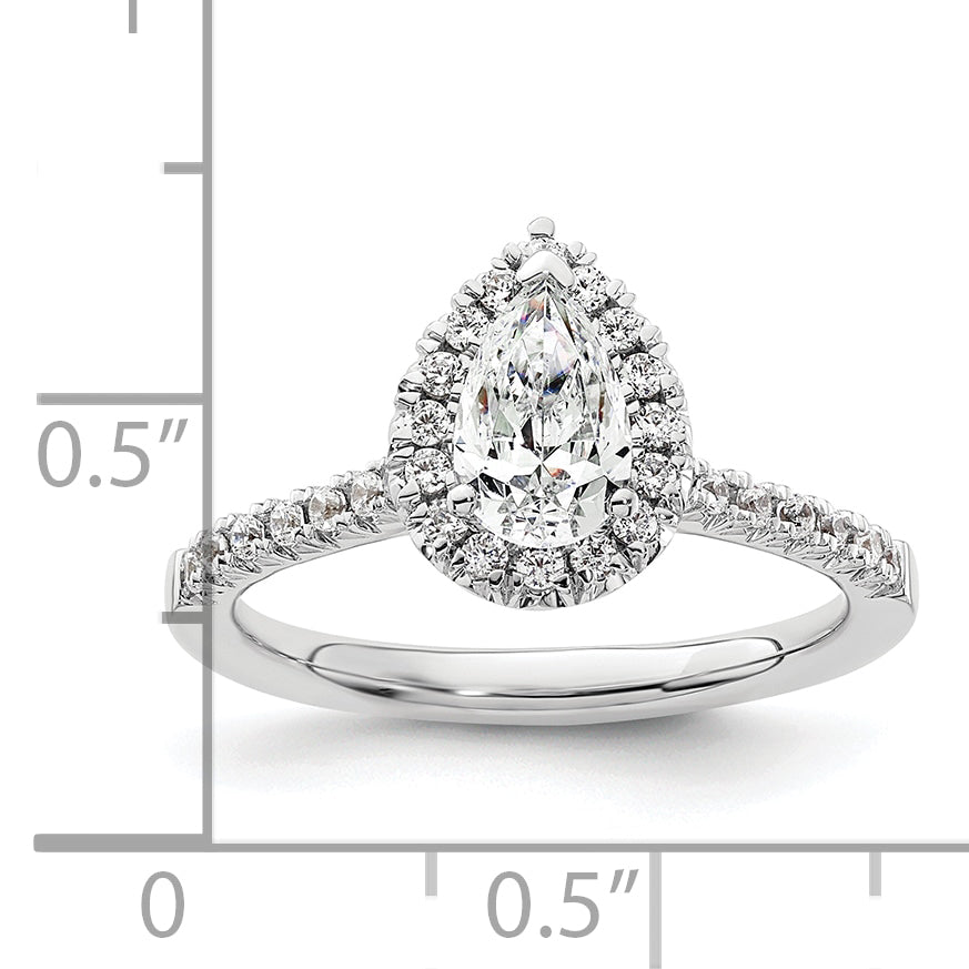 14k White Gold 1/3 Ct. Lab Grown Diamond VS/SI+ G+ 3/4 Ct. Center Pear Halo Engagement Ring