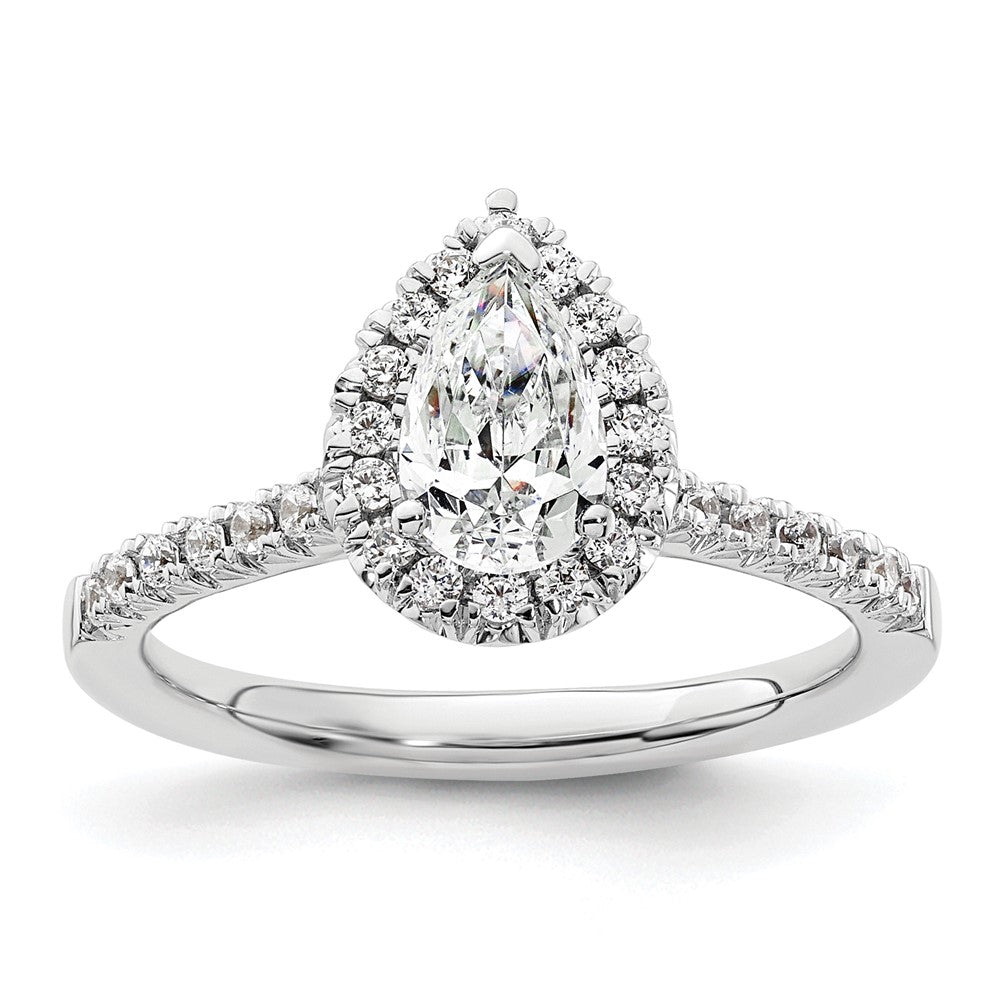 14kw Pear Halo Simulated Diamond Engagement Ring