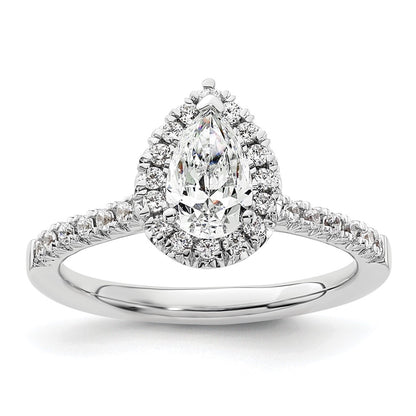 14kw Pear Halo Simulated Diamond Engagement Ring