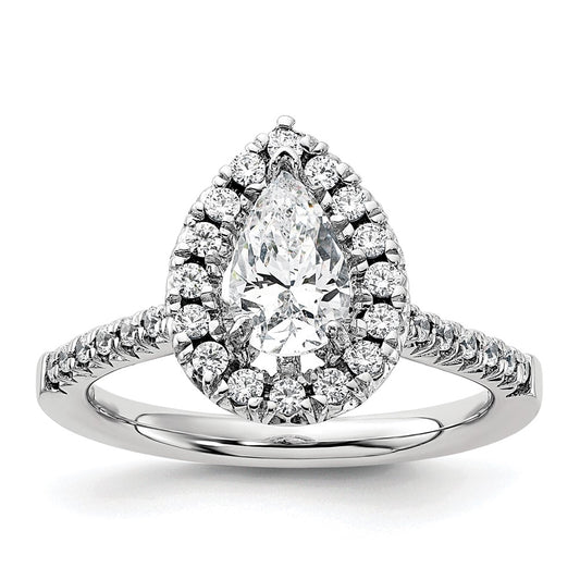 1.00ct. CZ Solid Real 14K White Gold Pear Halo Engagement Ring