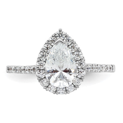 14kw Pear Halo Simulated Diamond Engagement Ring