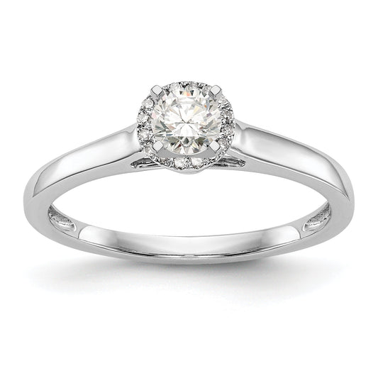 14K White Gold Round Simulated Diamond Halo Engagement Ring